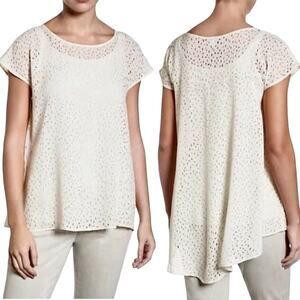 Eileen Fisher 100% Silk Confetti Laser Cut Ivory Blouse Top